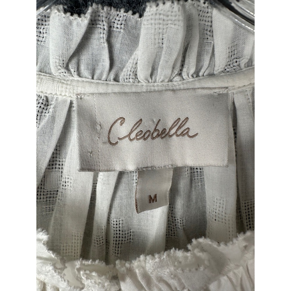Cleobella Anthropologie Women Boho Ruffle Neck Balloon Sleeve Blouse M White - Picture 4 of 13